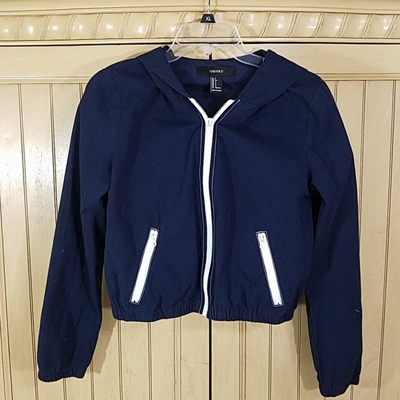 Forever 21 Jackets & Blazers - Forever 21 Navy Blue Zip Up Jacket w/Hood, sz S